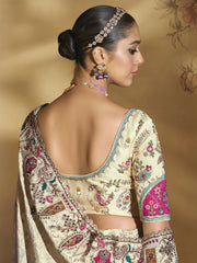 Cream Purple Ombr‚ Handwork Embroidery Saree