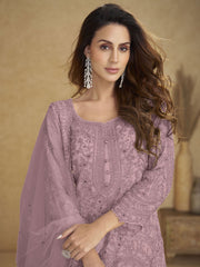 Dusty Pink Embroidered Wedding Palazzo Suit