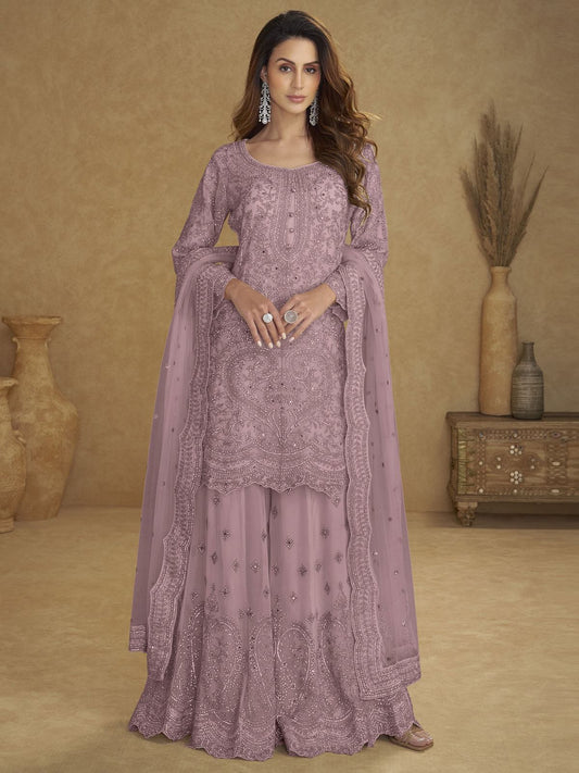 Dusty Pink Embroidered Wedding Palazzo Suit