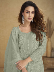 Mint Blue Embroidered Wedding Palazzo Suit