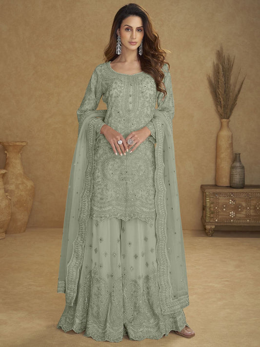 Mint Blue Embroidered Wedding Palazzo Suit