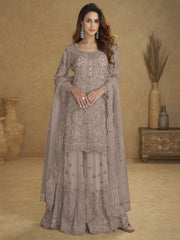 Dusty Grey Embroidered Wedding Palazzo Suit