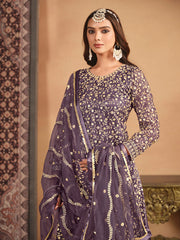 Purple Zari Embroidery Net Gharara Suit
