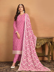 Pink Thread And Sequence Embroidery Pant Style Salwar Suit