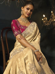 Creamy Wedding Festive Designer Saree