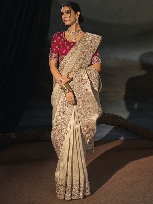 Beige Wedding Festive Designer Saree