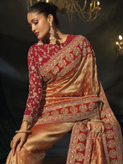 Orange Red Wedding Festive Designer Saree