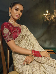Off White Wedding Festive Designer Saree