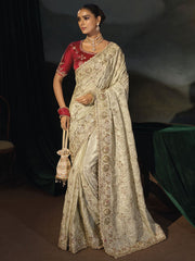 Off White Wedding Festive Designer Saree