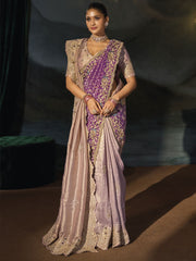 Beautiful Rose Purple Wedding Festive Designer Saree