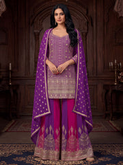 Purple And Pink Traditional Embroidered Sharara Suit
