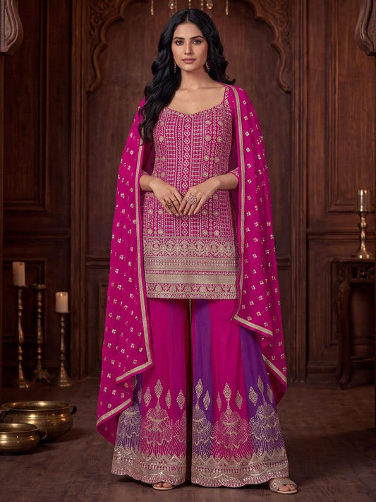 Pink And Purple Traditional Embroidered Sharara Suit