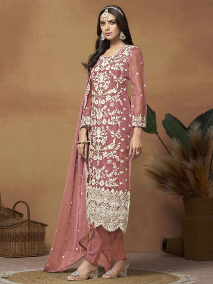 Zari Embroidered Kurta With Gota-Patti Striped Pallazo and Dupatta & Paisley Motifs