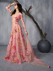 Floral Printed Semi-Stitched Lehenga & Unstitched Blouse With Dupatta