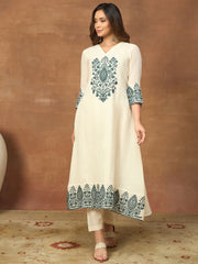 Women Ethnic Motifs Embroidered Panelled Thread Work Kurta with Trousers & With Dupatta