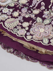 Burgundy Net Sequins and thread embroidery Semi Stitched Lehenga choli and Dupatta