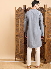 Grey Ethnic Motifs Printed Mandarin Collar Sequins A-Line Kurta