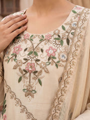 Off White Multicolor Embroidery Silk Palazzo Style Suit