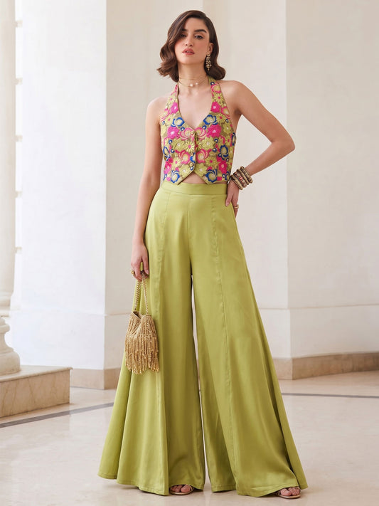Lime Green Indo Western Palazzo Set