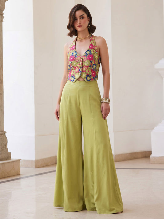 Lime Green Indo Western Palazzo Set