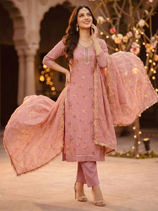 Peach Model Cotton Hand Work Kurta Set