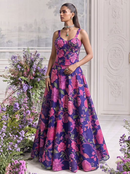 Purple Organza Printed Lehenga Blouse