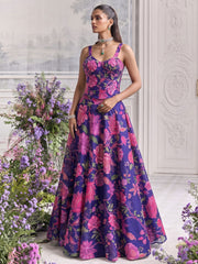Purple Organza Printed Lehenga Blouse