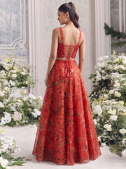Orange Color Organza Printed Lehenga Blouse