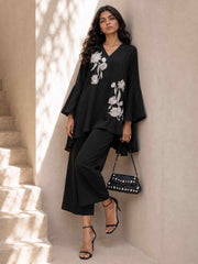 Beautiful Black Natural Crepe Indo Western Co Ords Set
