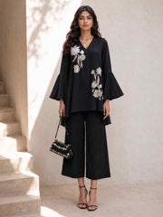 Beautiful Black Natural Crepe Indo Western Co Ords Set