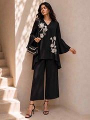 Beautiful Black Natural Crepe Indo Western Co Ords Set