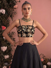 Embroidered and Plain Work Silk Readymade Lehenga Choli In Black Colour