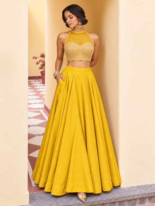 Yellow Roman Silk Designer Lehenga And Choli