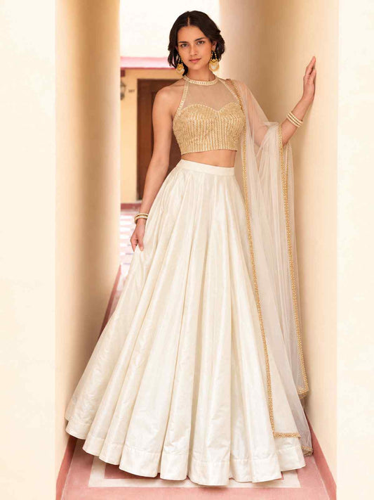 White Roman Silk Designer Lehenga And Choli