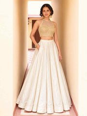 White Roman Silk Designer Lehenga And Choli
