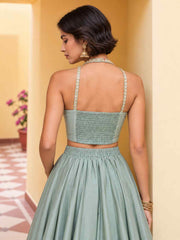 Turquoise Roman Silk Designer Lehenga And Choli