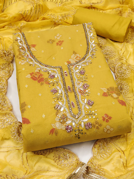 Yellow Model Cotton Hand Work Kurta Set