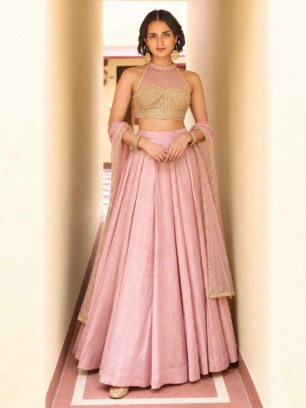 Pink Roman Silk Designer Lehenga And Choli