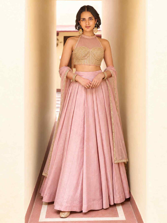 Pink Roman Silk Designer Lehenga And Choli
