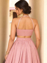 Pink Roman Silk Designer Lehenga And Choli