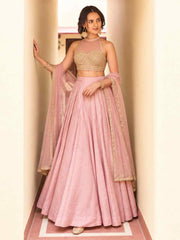 Pink Roman Silk Designer Lehenga And Choli