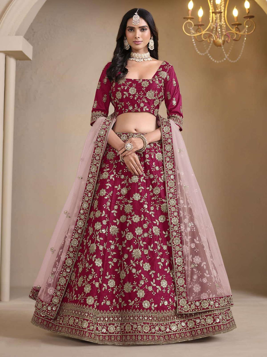 Mauve Net Saree with Ivory-Gold Hand Sequin Floral Scalloped Border & Embroidery main image 1