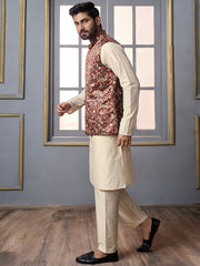 Maroon woven-design Nehru jacket