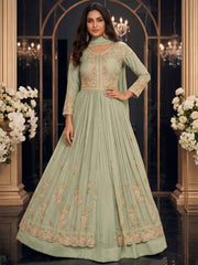 Sea Green Front Slit Style Wedding Skirt Anarkali Suit