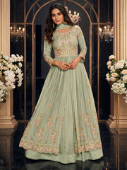 Sea Green Front Slit Style Wedding Skirt Anarkali Suit