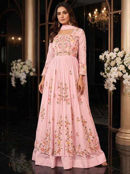 Pink Front Slit Style Wedding Skirt Anarkali Suit