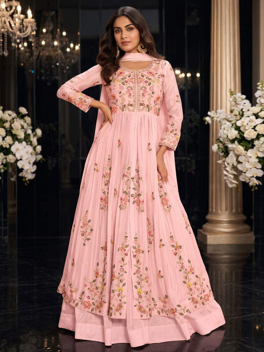 Pink Front Slit Style Wedding Skirt Anarkali Suit