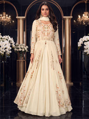 Off White Front Slit Style Wedding Skirt Anarkali Suit