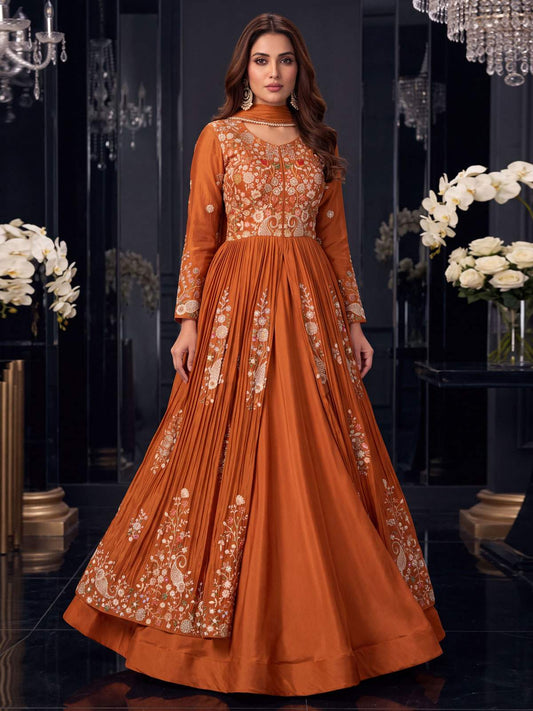 Orange Front Slit Style Wedding Skirt Anarkali Suit