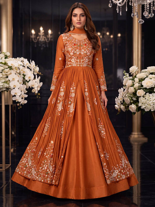 Orange Front Slit Style Wedding Skirt Anarkali Suit